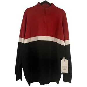 New Mens Six Lincoln Color Block 3X Red White Black Quarter Zip Sweater